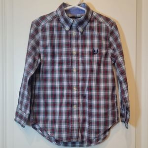 Boy 4T long sleeve button down red white black green plaid dress shirt CHAPS